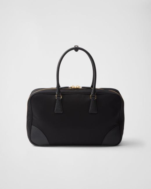 Prada Black Re-edition 1978 Large Re-nylon And Saffiano Leather Two-handle Bag