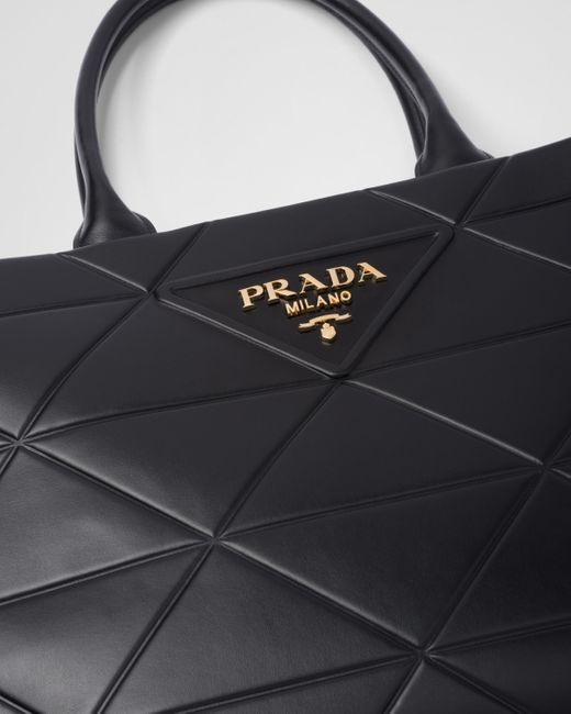 Prada Black Large Leather Symbole Bag With Topstitching