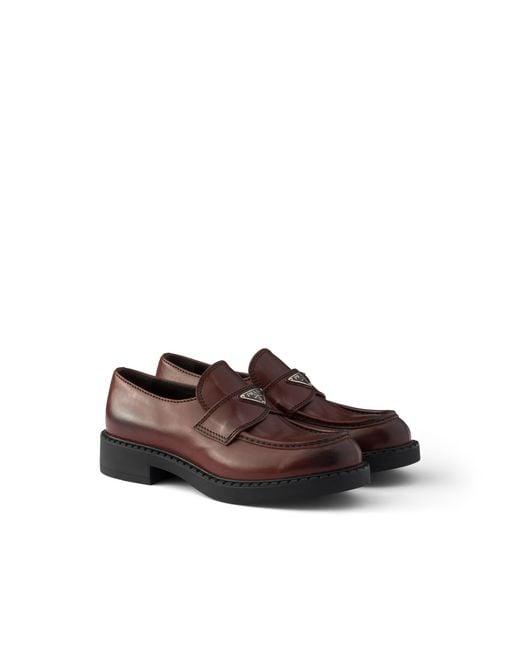 Prada Brown Chocolate Aged Leather Loafers, Size 5 for men