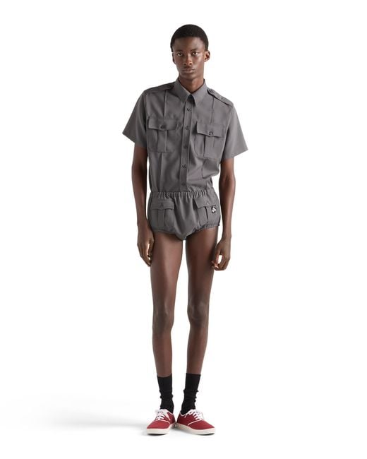 Prada Gray Short-Sleeved Technical Fabric Shirt for men