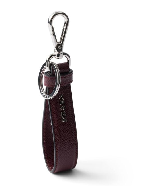 Prada White Saffiano Leather Keychain for men