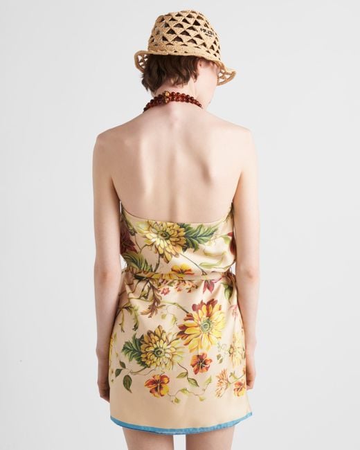 Prada Printed Silk Twill Mini-Dress in Metallic | Lyst