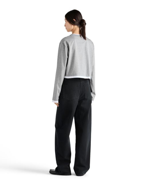 Camiseta De Manga Larga En Punto De Algodón, Mujer, Talla Prada de color Gray