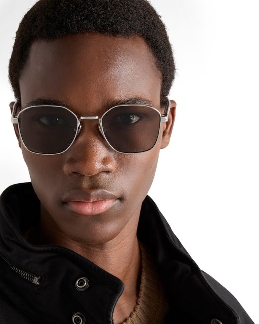 Prada Gray Sunglasses With The Iconic Metal Plaque for men