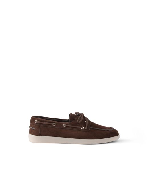 Prada Brown Suede Boat Shoes With Laces Size 6 for men