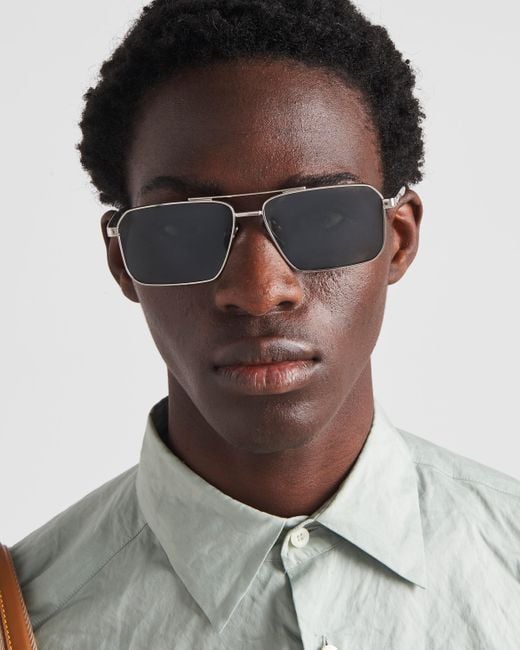 Prada Gray Sunglasses With Logo for men