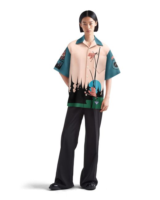 Prada Blue Timecapsule Printed Cotton Shirt for men