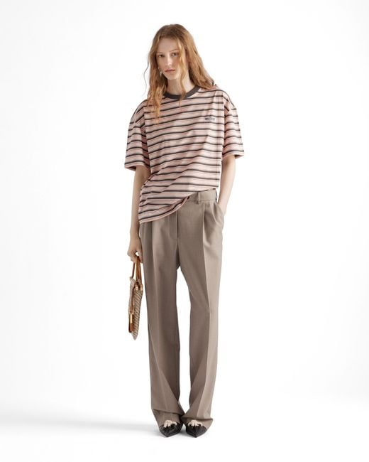 Prada White Striped Lisle Cotton T-Shirt