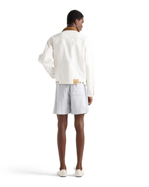 Prada White Old Denim Jacket With Leather Details for men