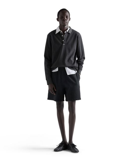 Prada Black Long-Sleeved Cotton Polo Shirt, Carbone for men