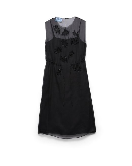 Prada Black Embroidered Silk Cigaline Dress
