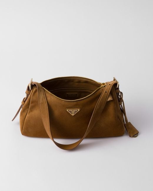 Prada Brown Aimee Medium Suede Shoulder Bag
