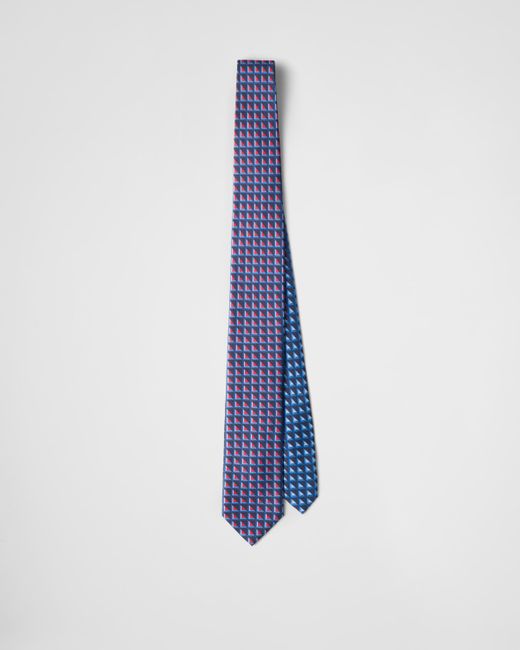 Prada Blue Silk Twill Tie With Geometric Print for men
