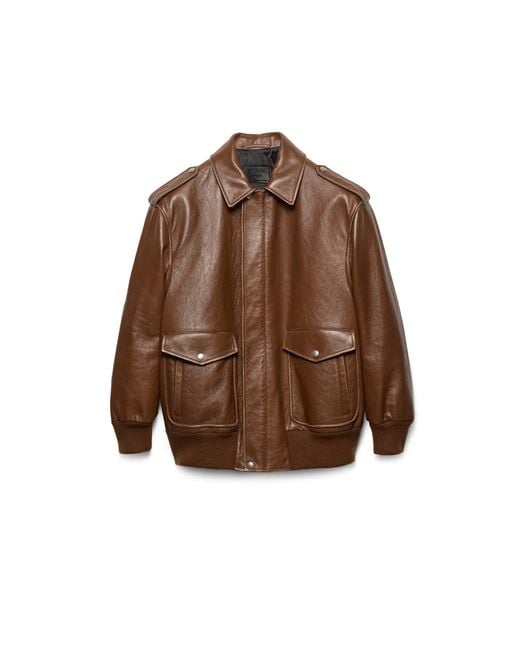 Prada Brown Nappa Leather Bomber Jacket