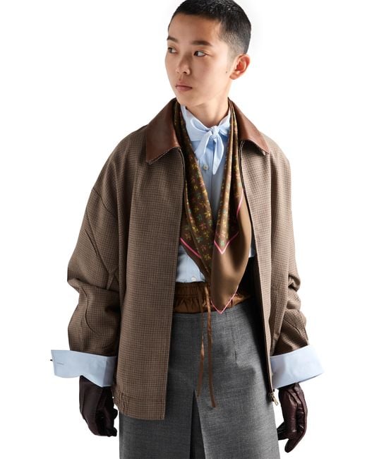 Prada Brown Houndstooth Wool Blouson Jacket