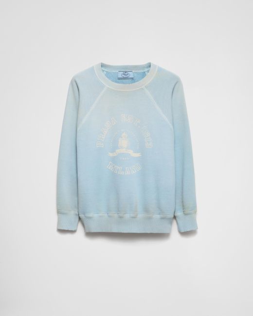 Prada Blue Cotton Crew-Neck Sweatshirt