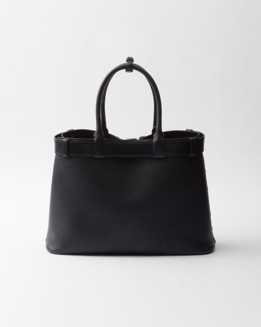 Prada Black Buckle Large Leather Bag With Appliqués
