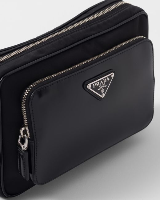 Prada White Re-Nylon And Brushed Leather Pouch for men