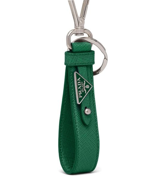 Prada White Saffiano Leather Keychain for men