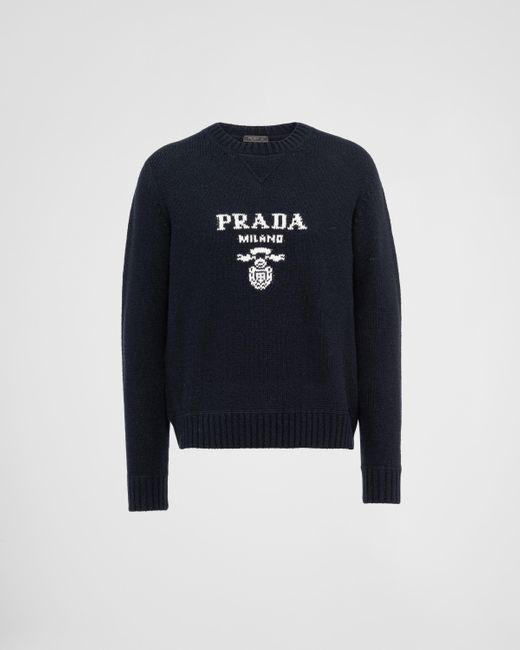 Prada Blue Wool And Cashmere Crew-neck Sweater for men