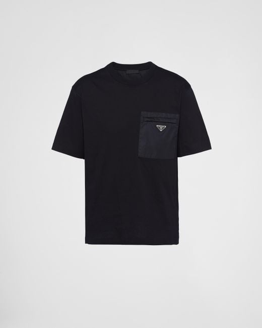 Prada Black Re-Nylon And Jersey T-Shirt for men