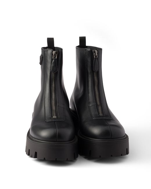 Prada Black Leather Zipper Booties