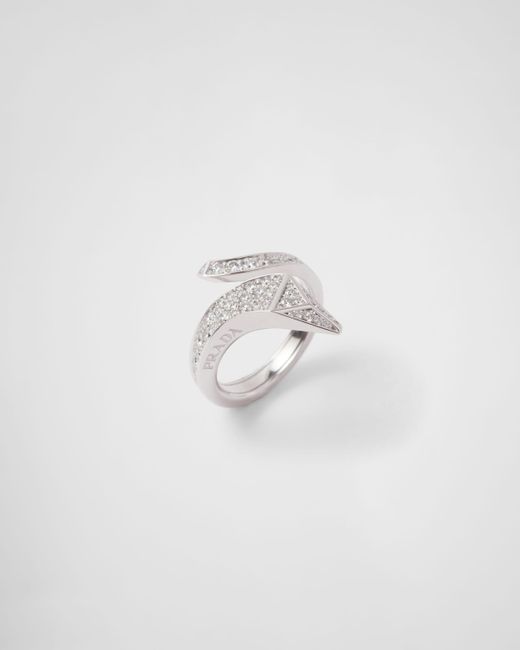 Prada Eternal Gold Snake Mini Ring In White Gold And Diamonds