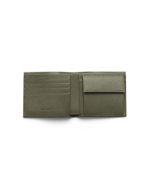 Prada Green Saffiano Leather Wallet With Coin Purse for men