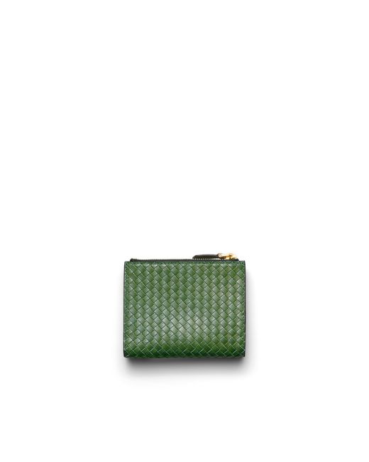 Prada Green Small Woven Madras Leather Wallet, Aquamarine