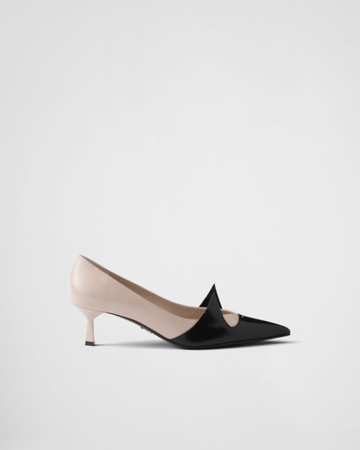 Prada White Two-Tone Brushed Leather Pumps