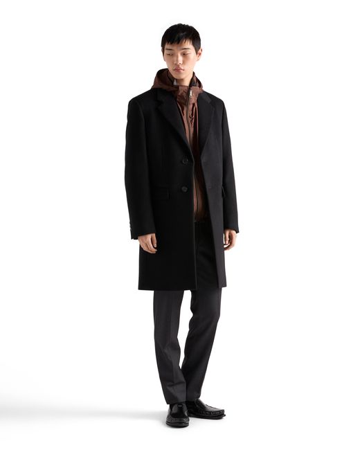 Prada Black Single-Breasted Wool Blend Coat for men