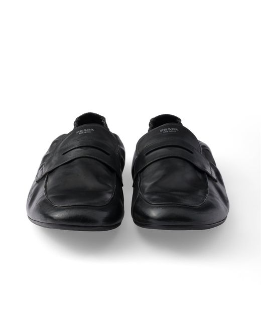 Prada Black Shuffle Antiqued Leather Loafers for men