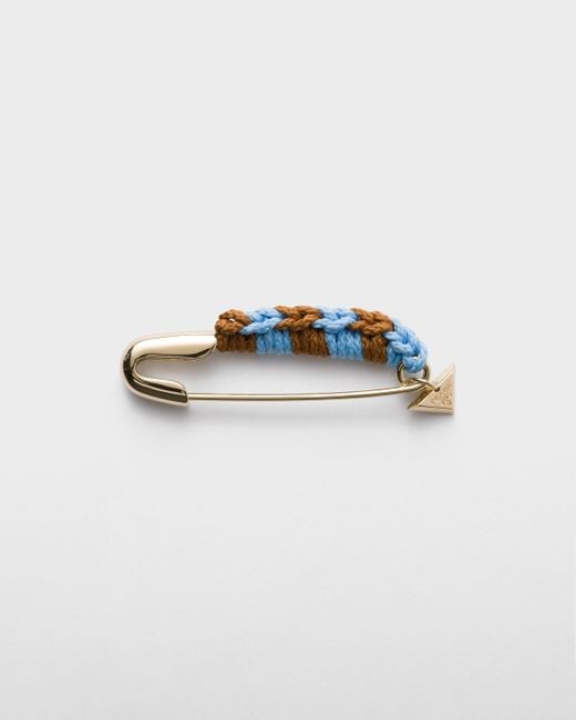 Prada Blue Metal Safety Pin Brooch