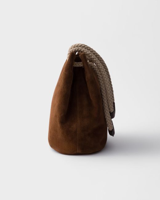 Prada Brown Small Mariner Suede Bucket Bag