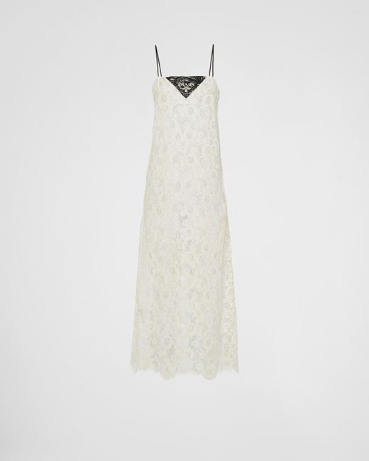Prada White Embroidered Lace Midi-dress