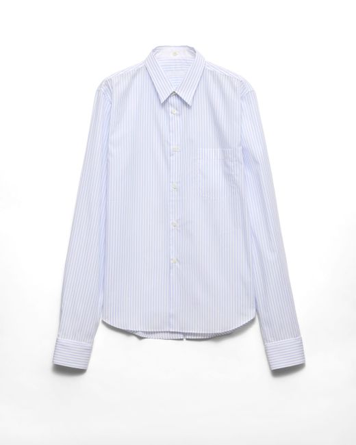 Camisa De Algodón A Rayas Con Cuello Doble Prada de hombre de color White