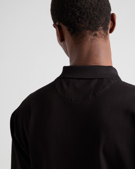 Prada Black Piqué Polo Shirt With Re-Nylon Details for men