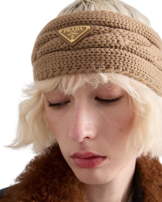 Prada Brown Wool Headband, Camel