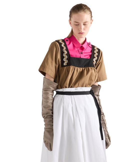 Prada Brown Embroidered Old Gabardine Top