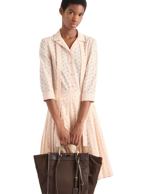 Vestido Camisero De Encaje Calado Prada de color Natural
