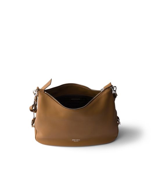Prada Brown Fold Large Leather Shoulder Bag
