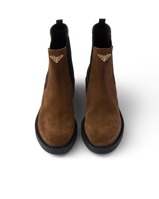 Prada Brown Chocolate Suede Chelsea Boots