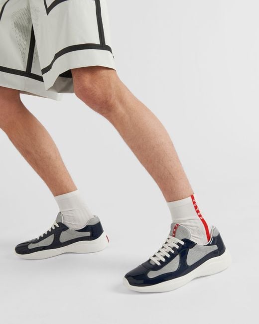 Prada Blue Patent Leather And Technical Fabric America'S Cup Sneakers for men