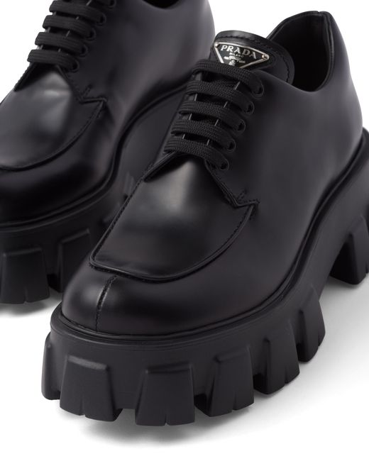 Prada Black Monolith Schnürschuhe Aus Gebürstetem Leder