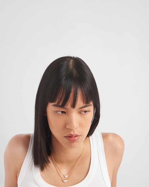 Prada White Eternal Halskette Mit Mini-Triangolo-Anhänger Aus Gelbgold Mit Diamanten