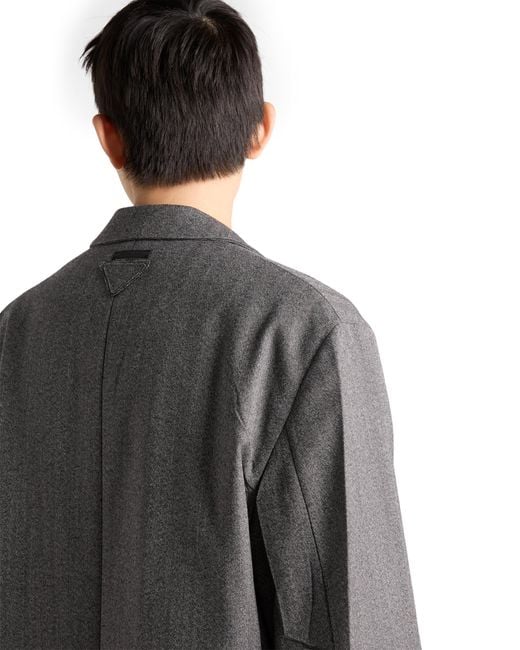 Prada Gray Single-Breasted Wool Coat for men
