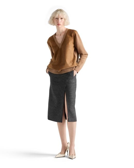 Prada Brown Cashmere, Wool And Suede Sweater