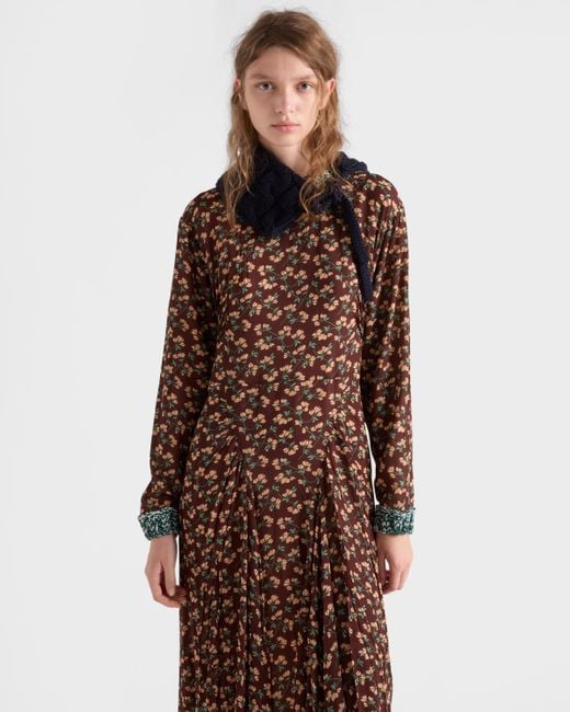 Prada Brown Printed Georgette Dress