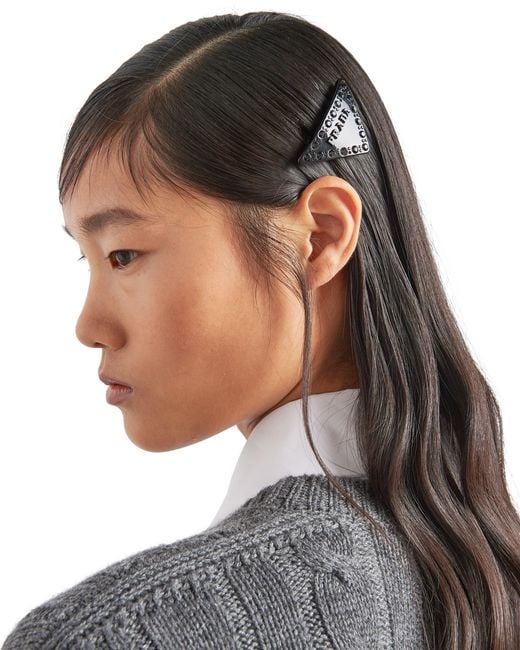 Prada White Hair Clip With Crystals