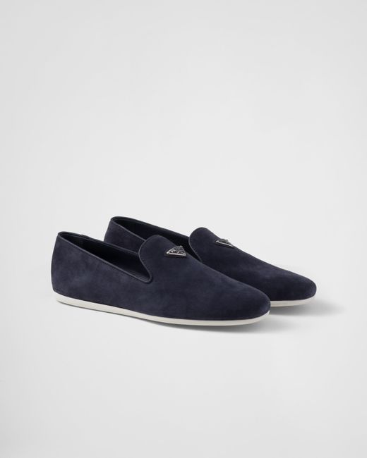 Prada Blue Suede Slip-On Shoes for men